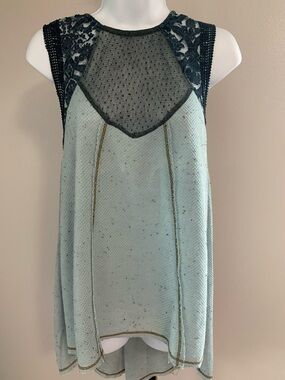 NWOT Aratta Silent Journey Mint & Teal Lace Overlay Tunic